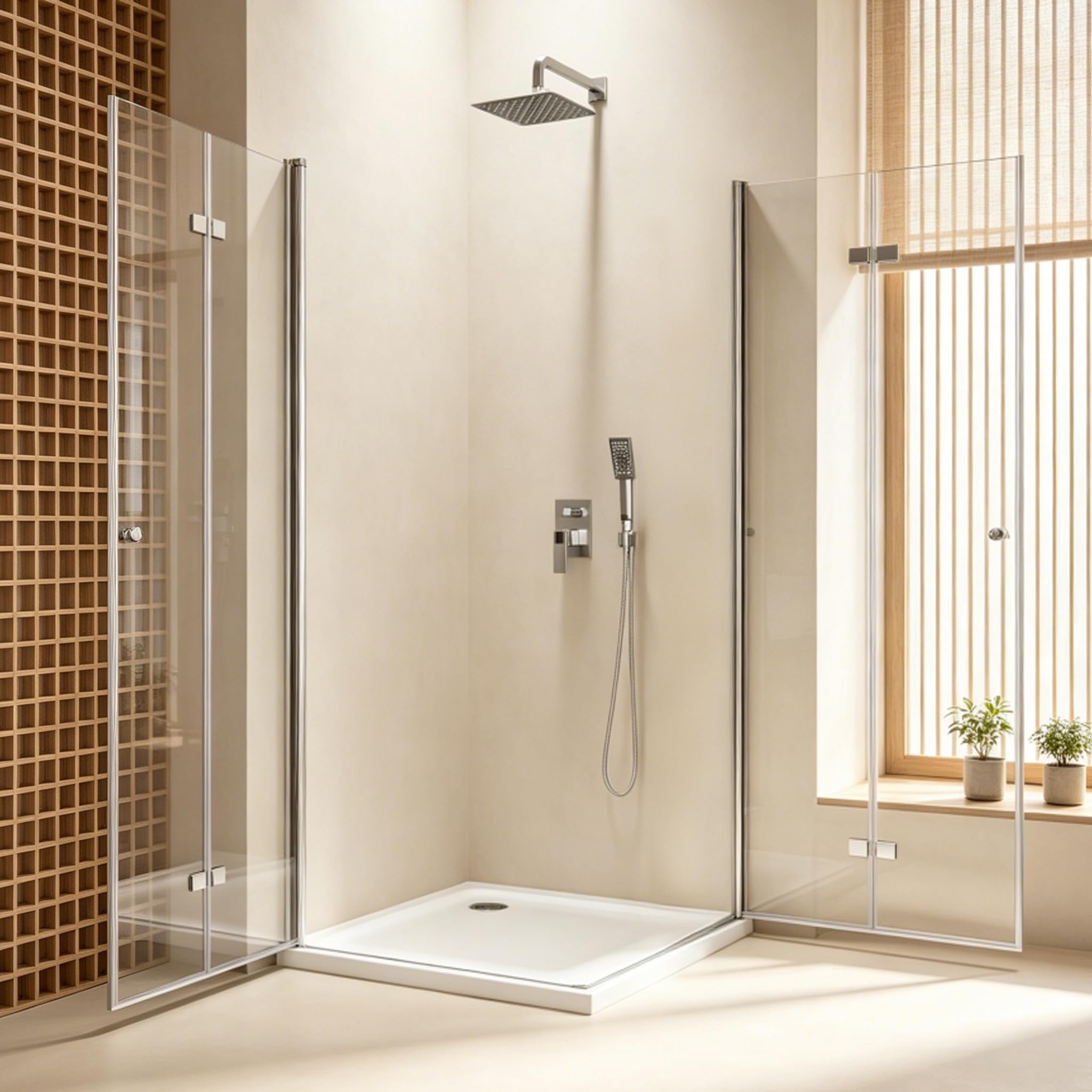 Duschkabine Eckeinstieg 90x90x185 cm, Eckdusche mit Falttür, Duschabtrennung aus 6mm ESG Nano Glas, platzsparende Duschwand für Badezimmer, ohne Duschwanne