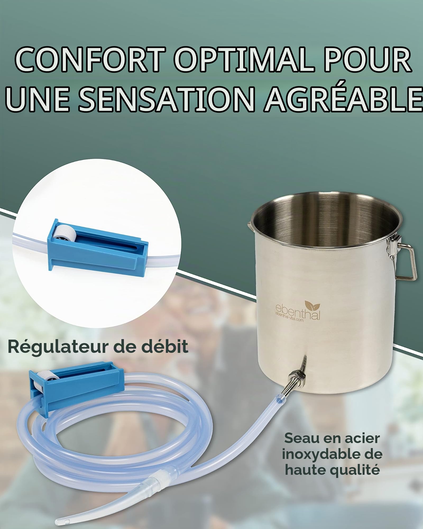 Sac de Lavement Premium EBENTHAL VITAL® 2 l • Kit pour Côlon Nettoyage • Bock à Lavement