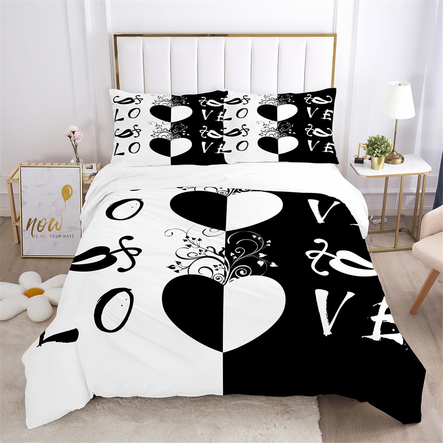 Housse de couette 220x240 Saint Valentin avec 2 taies d'oreiller microfibre