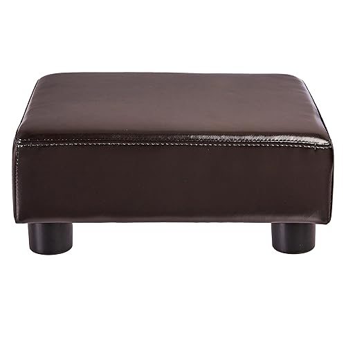 Miniatura 4 de FIRST HILL FHW Reposapiés pequeño taburete otomano de cuero PU moderno asiento silla reposapiés, marrón