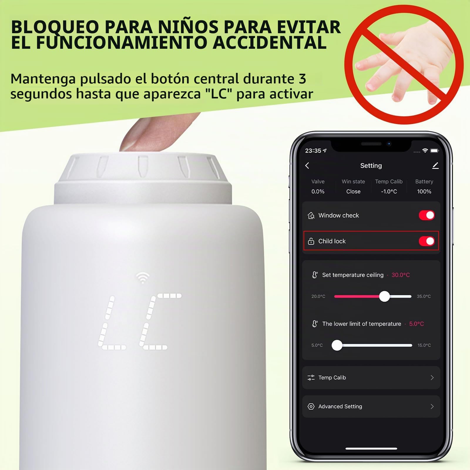 Cabezal Termostático Inteligente WiFi | Válvulas Termostáticas, Regulador de Temperatura, Control Remoto, Compatible con Alexa, Compatible con Google Assistant