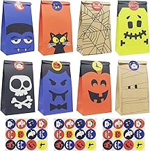 Halloween Paper Bags, Halloween Candy Bags 24 Pieces, Halloween Gift Bag with Stickers for Party Favors, Candy Bag Decorations