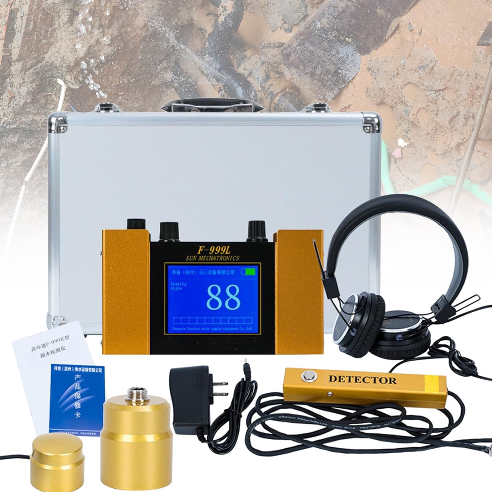 Pipe Water Leakage Detector Volume Adjustable Multi Frequency LCD for Home and Outdoor,Underground Water Pipe Leakage Monitor High Water Pipe Leak Detector,Hot and Cold Water Leak Detector,F999L