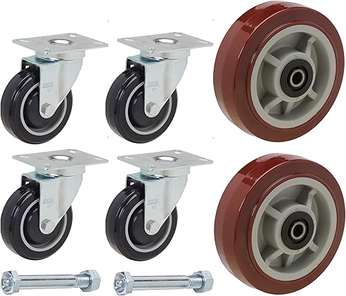 Kit de repuesto para ruedas y ruedas de carrito U-Boat Incluye 4 ruedas de esquina y 2 ruedas centrales con ejes y pernos de montaje