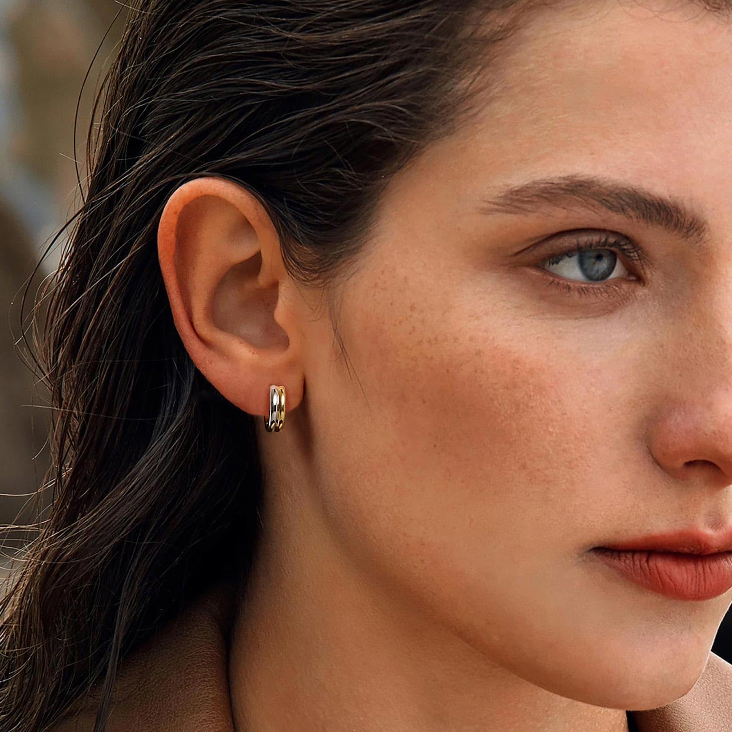 Two Tone Drop Dangle Earrings - Gold Silver Plated Hoop Huggie Earrings for Women - Trendy Jewelry - Image 3