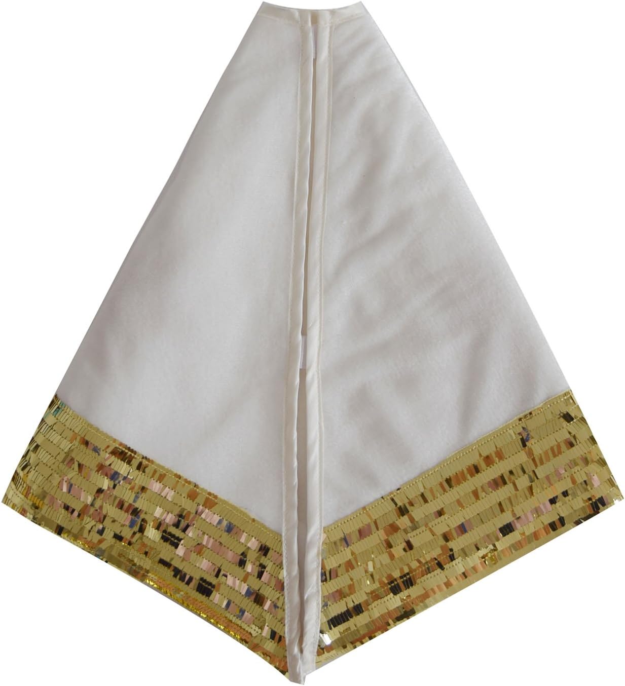 48inch white Velvet fabric with Gold Sequin Sparkle Glitter Border Hexagon design with snowflake embroidery tree skirt