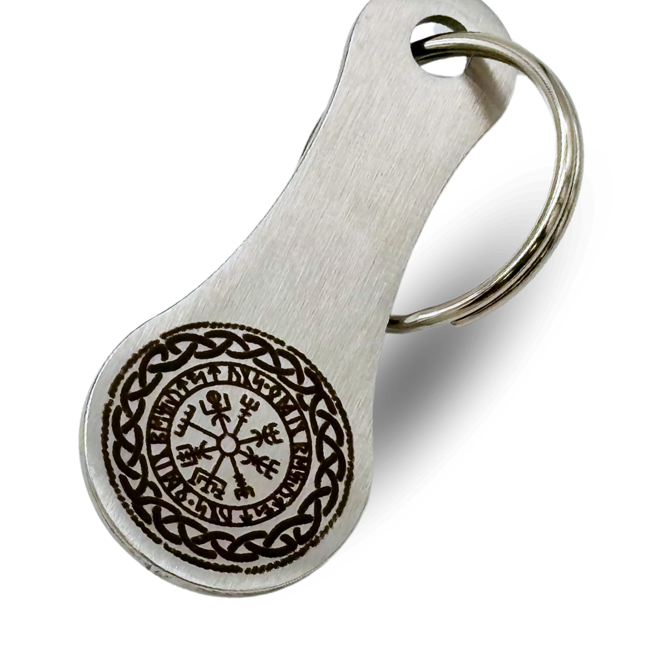 Einkaufswagenlöser Vegvisir Wikinger-Kompass Schlüsselanhänger Einkaufschip mit Lasergravur Abziehbar Einkaufswagenchip Edelstahl Metall