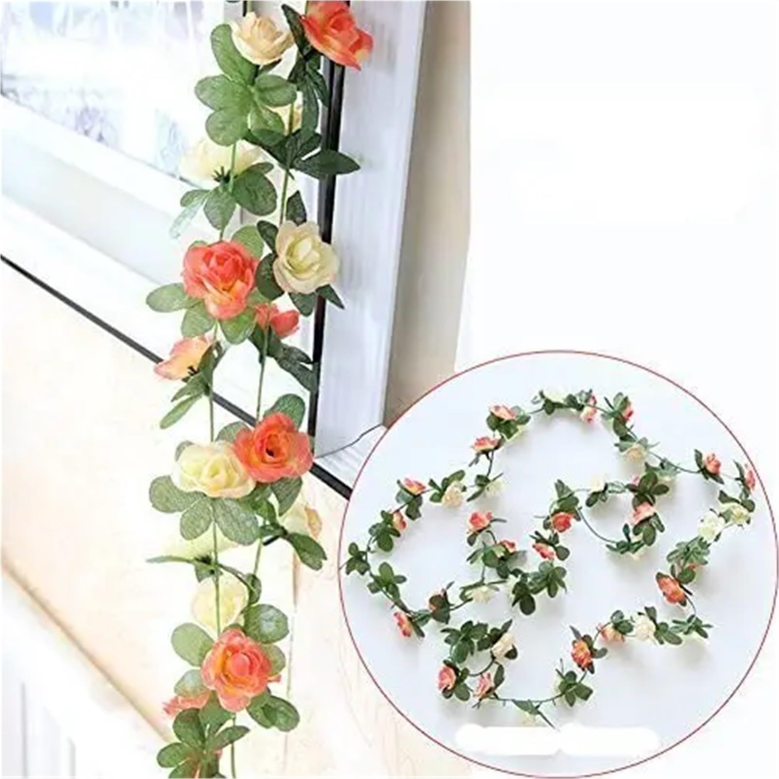 Künstliche Greenery Girlande künstliche Blumen, 2 stücke 2,2 m Vine Garland Pflanzen Hängen for Hochzeit Home Haus for Dekoration(Rose Red)