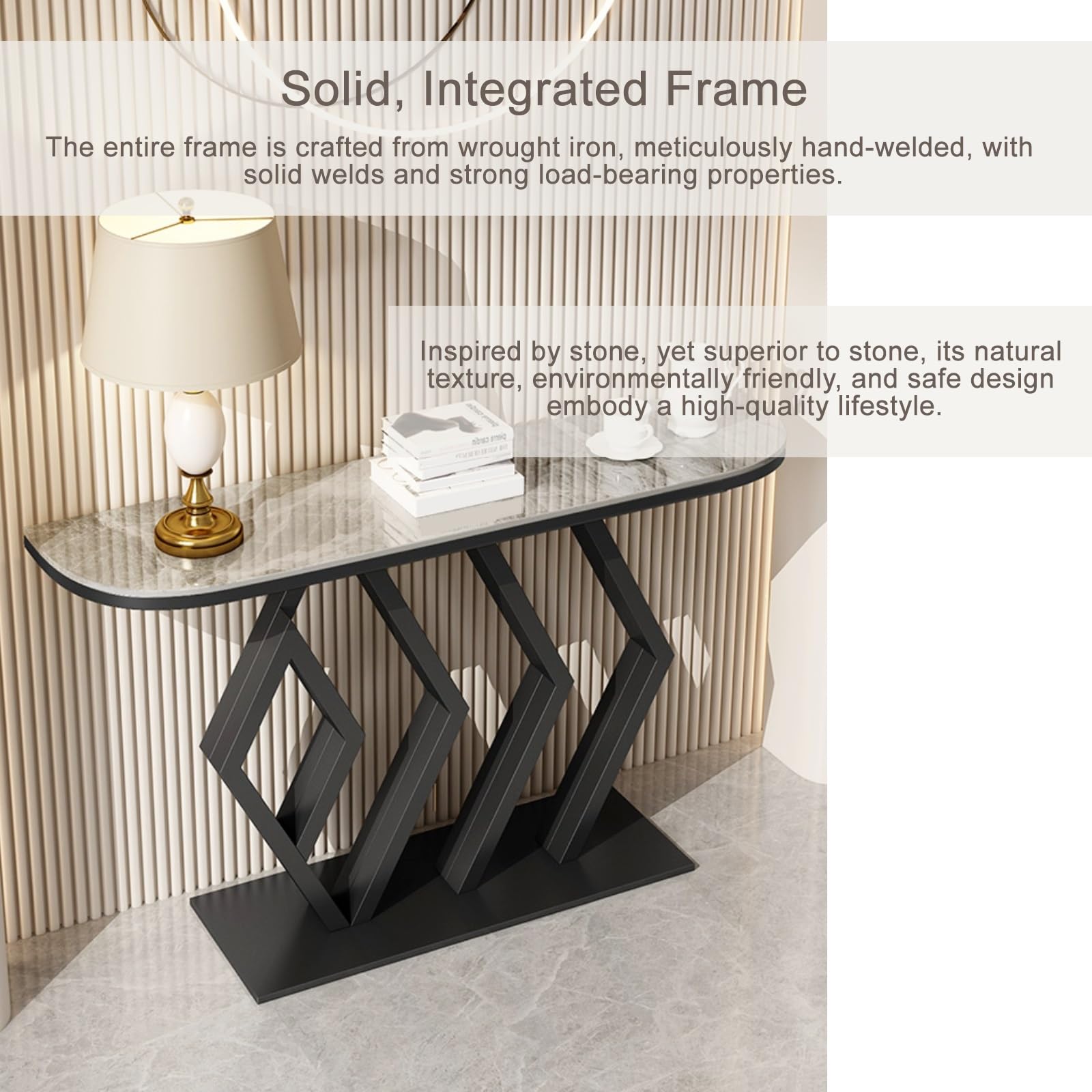 Consolle Stretta, Tavolo Consolle Ingresso da Divano Lunga Moderna con Struttura, Stile Moderno, Arredamento Contemporaneo(Black3,150cm/59in)