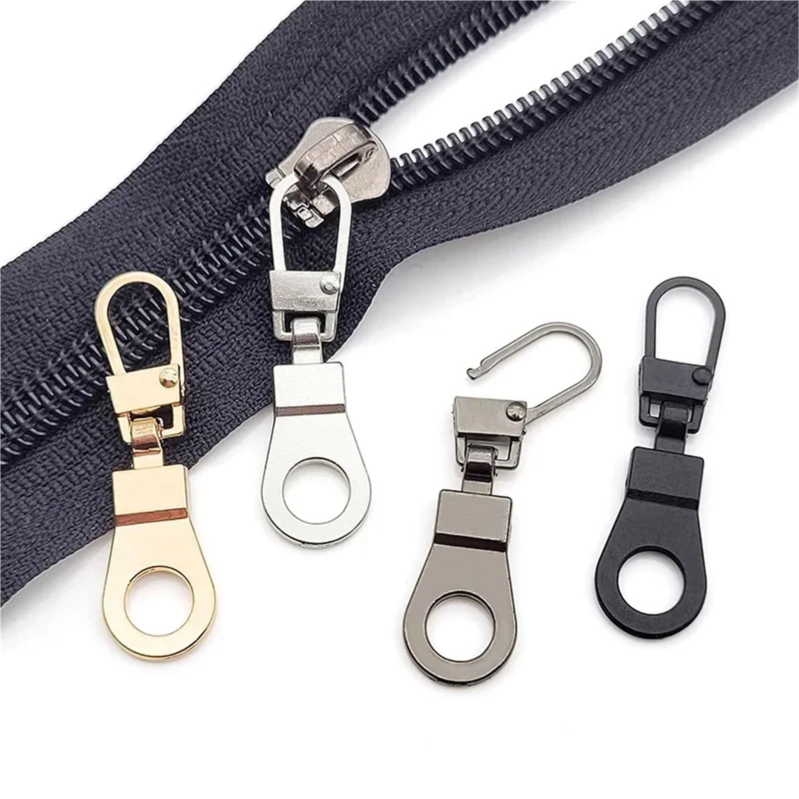 Recambios para tiradores de cremallera, Paquete de 15 tiradores cremallera metal repuesto, multicolor(10pcs-black)