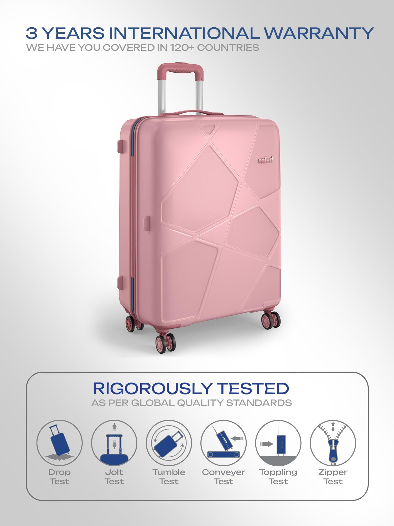 Safari Pentagon Pro 8 Wheels Set of 3 Trolley Bag, Hard Case Polypropylene, 360º Wheeling Small Check in Luggage, Suitcase for Travel, Trolley Bags for Travel, Rose Gold — Amazon image 5