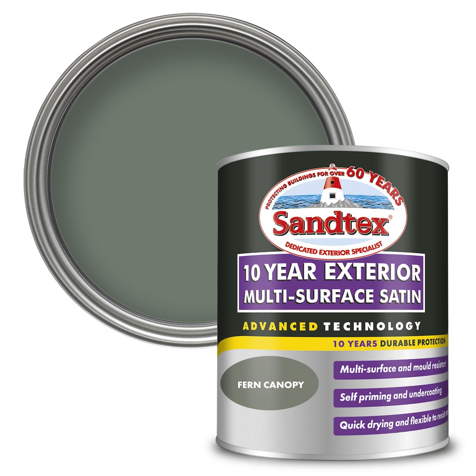 Sandtex 10 Year Multi Surface Satin Paint 750Ml Fern Canopy 5010131585081