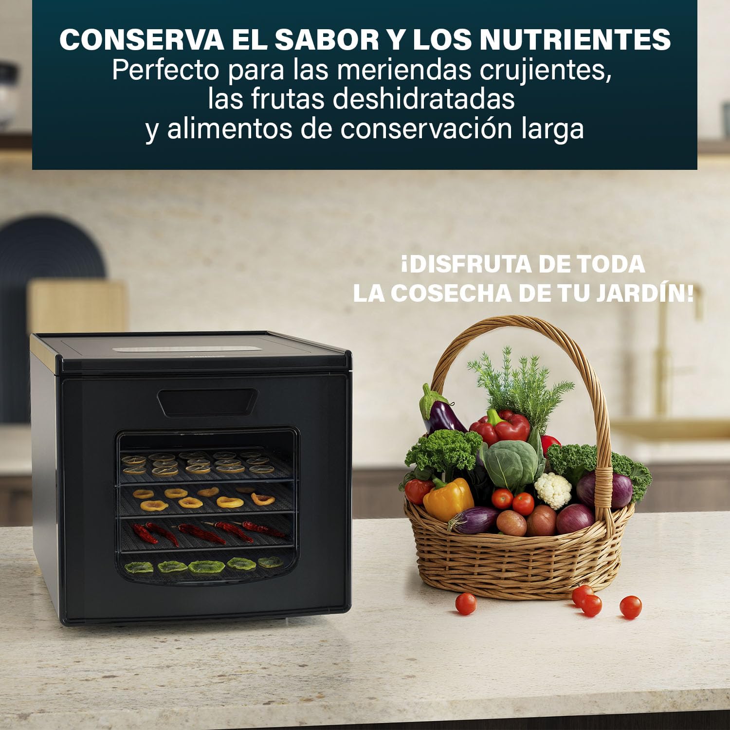 Princess Food Dehydrator con 6 Bandejas de Acero Inoxidable, Temperatura Ajustable, Pantalla Táctil, Temporizador hasta 48 Horas, 550 W, 01.112398.01.001