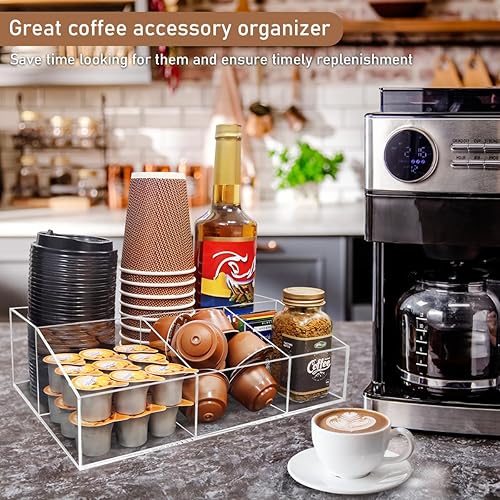 Miniatura 2 de Organizador de acrílico para barra de café para encimera, oficina, hogar, café, soporte para tazas de papel, condimentos, jarabes, crema,