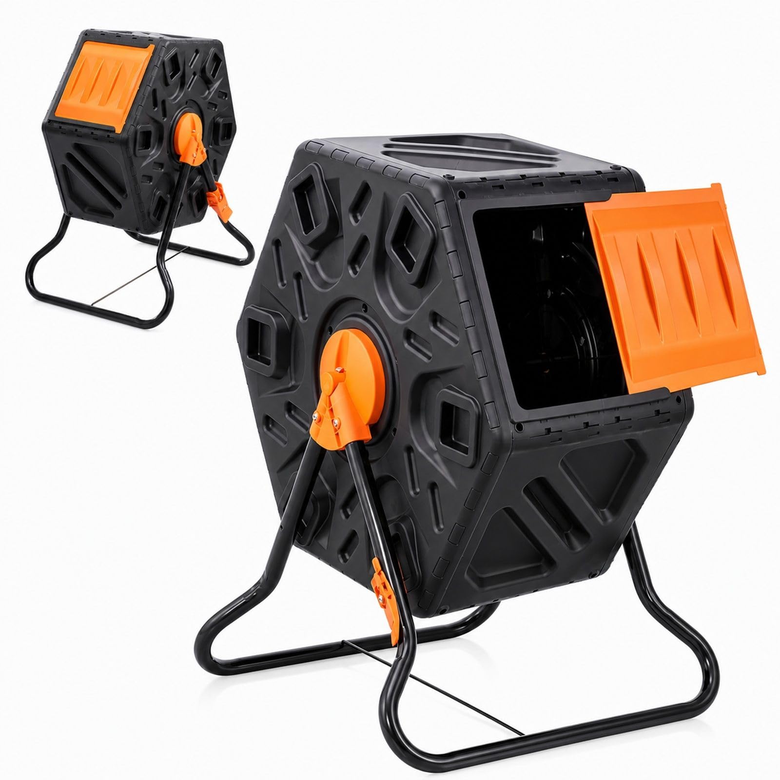 Composteur Rotatif de Jardin 70 L, bac à Compost à Chambre Unique, 360° Rotatif, en PP et Acier, Charge 20 kg
