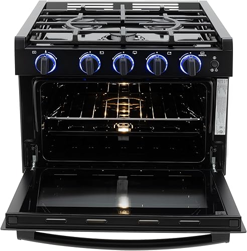 Miniatura 7 de RecPro Estufa de punta alta RV con acabado negro, rango de gas de 17 pulgadas de alto, 6800 y 8300 BTU de tres quemadores, horno de 7100 BTU con