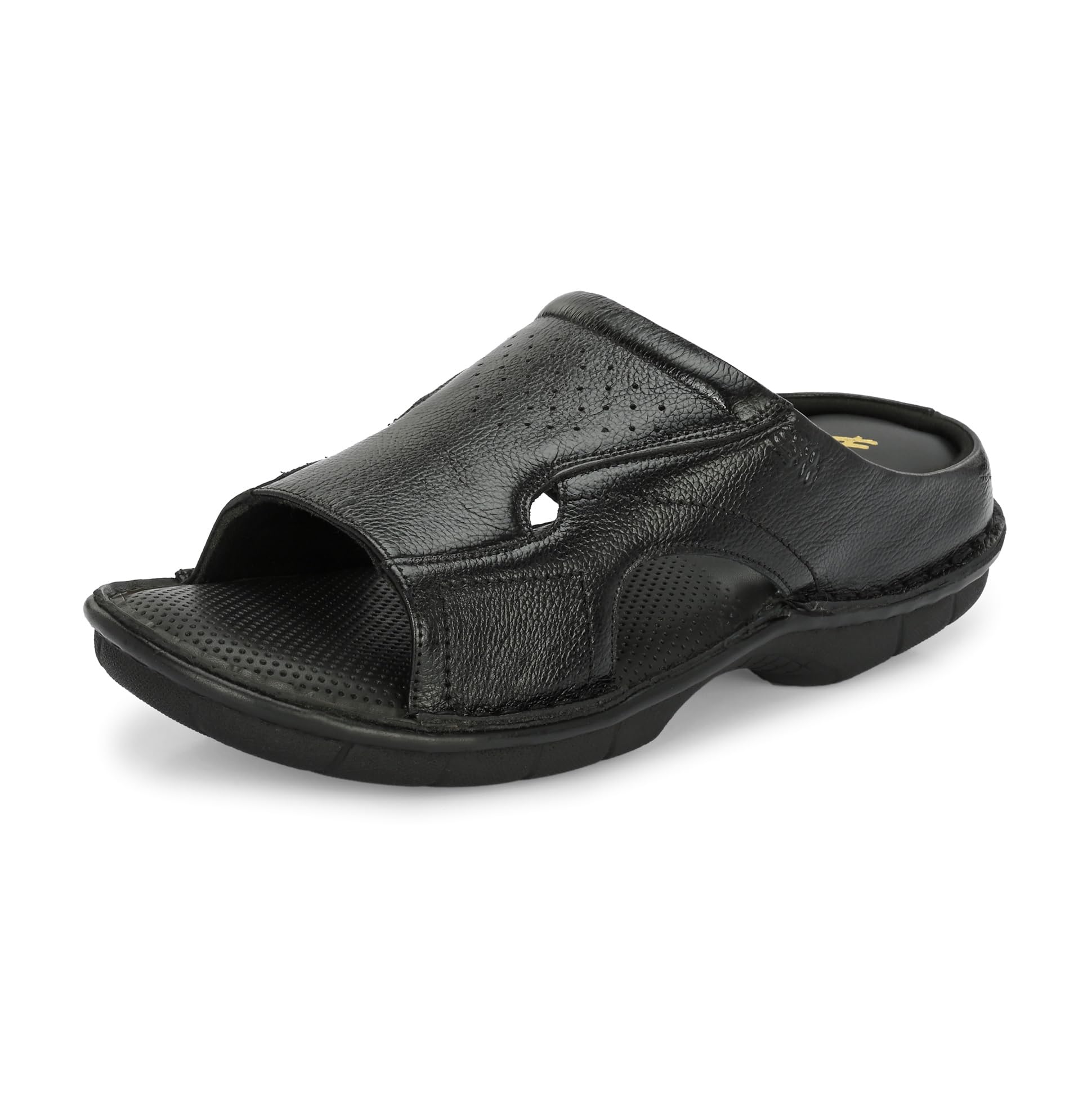 HITZ Mens Black Leather Open Toe Comfort Slippers - 10 (B0CKTJBPV2) Amazon Price History, Amazon Price Tracker