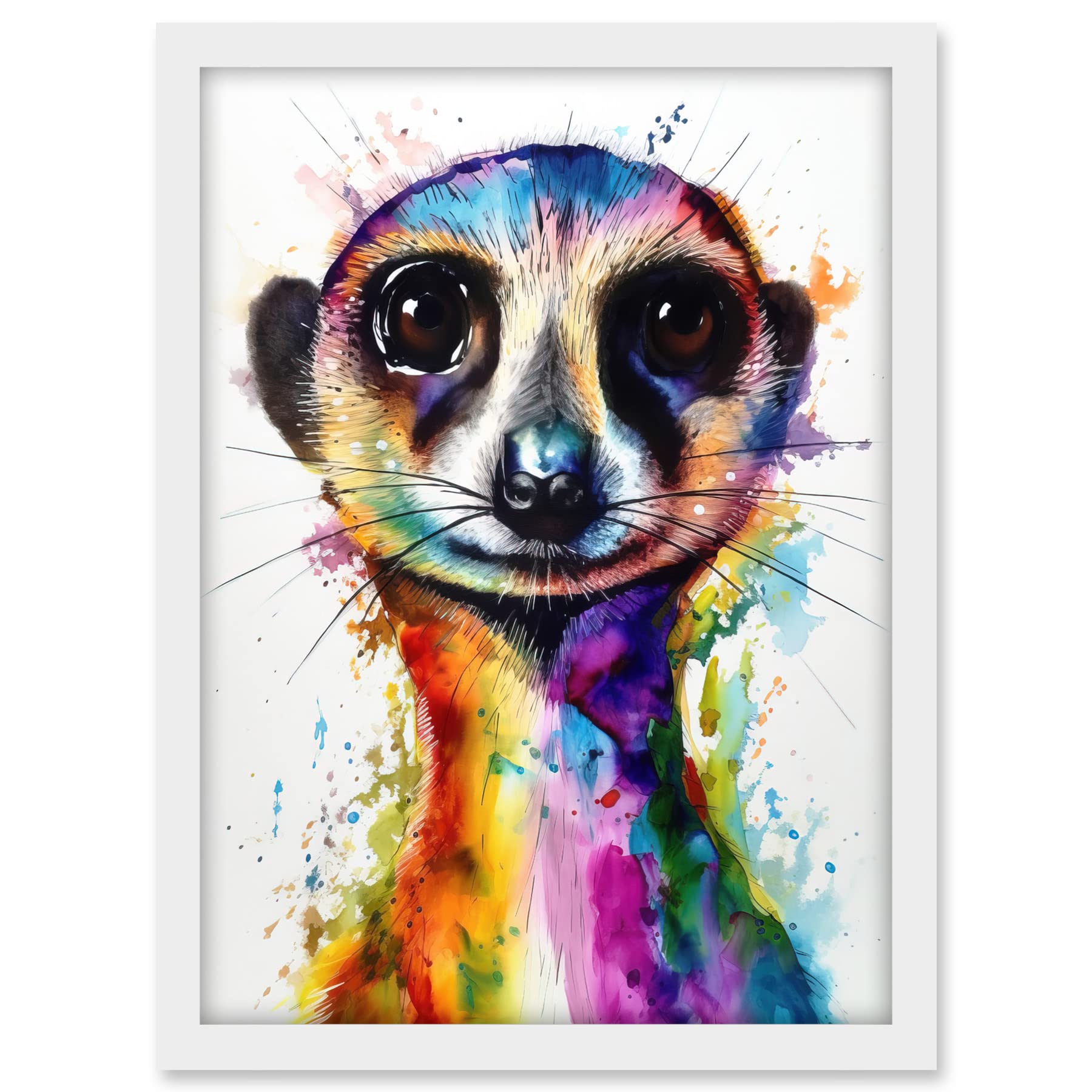 Artery8 Meerkat Splash Paint Watercolour Painting Artwork Framed A3 Wall Art Print