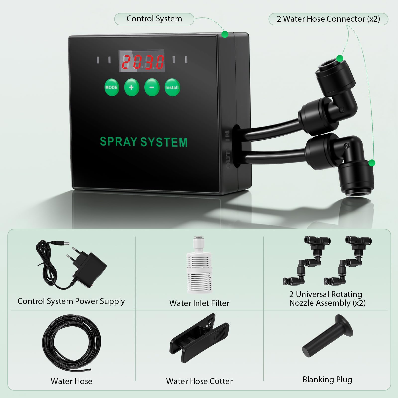 Système intelligent de brumisation des reptiles - Humidificateur pour reptiles - Système de brume pour terrarium avec buses de pulvérisation à 360° et minuterie pour fleurs, forêt tropicale