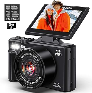 Quintin 5K Digital Cameras for Photography - 72MP Vlogging Camera for YouTube WiFi - UHD Autofocus Vlog Camera 3" 180° Flip Screen with 18X Zoom (Black)