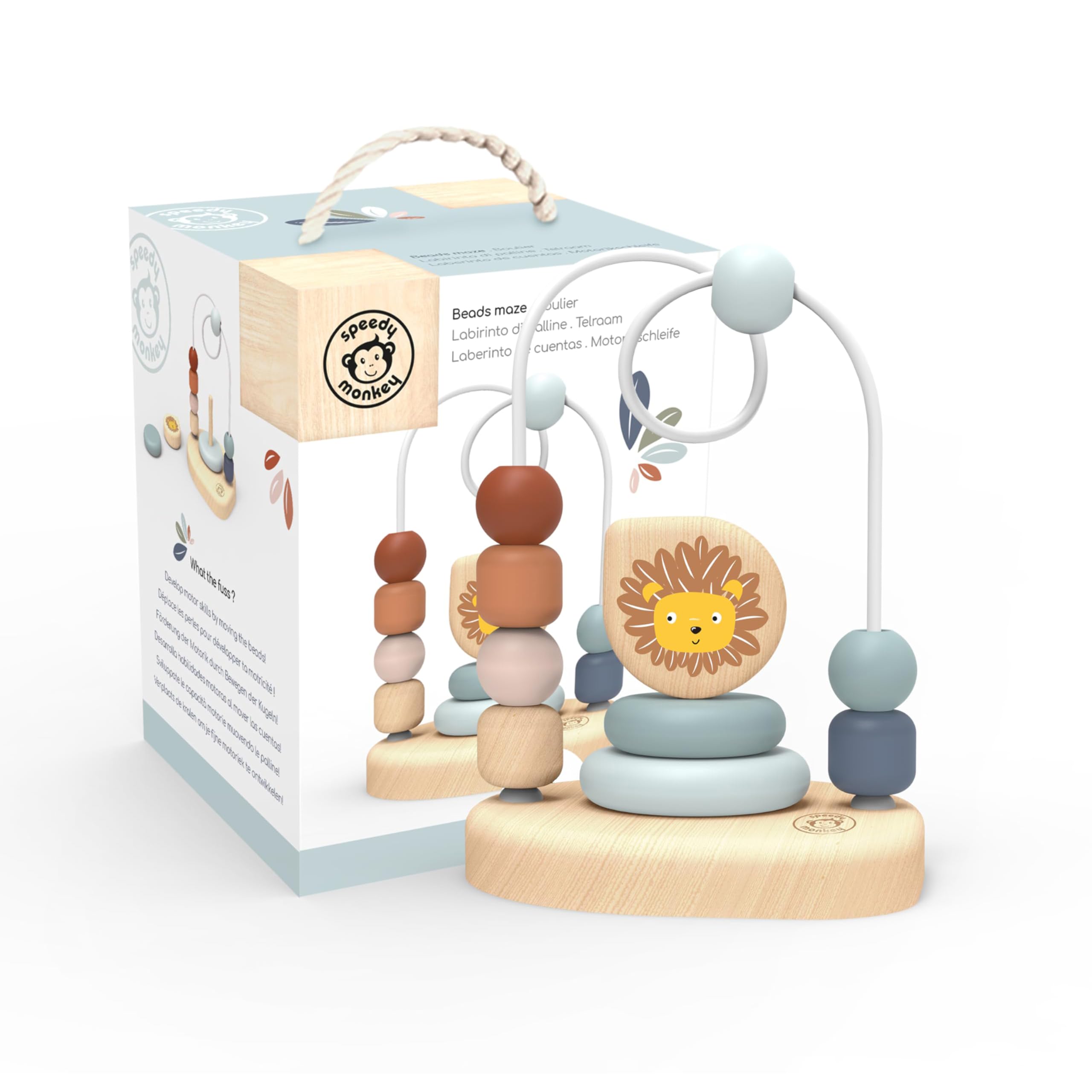 SPEEDY MONKEY Lion Bead Maze, Colourful Wire Frame Toy with 7 Soft Beads, Promotes Dexterity, Hand-Eye Coordination & Colour Recognition, Non-Toxic Paint, Ideal for Kids 1-3 Years