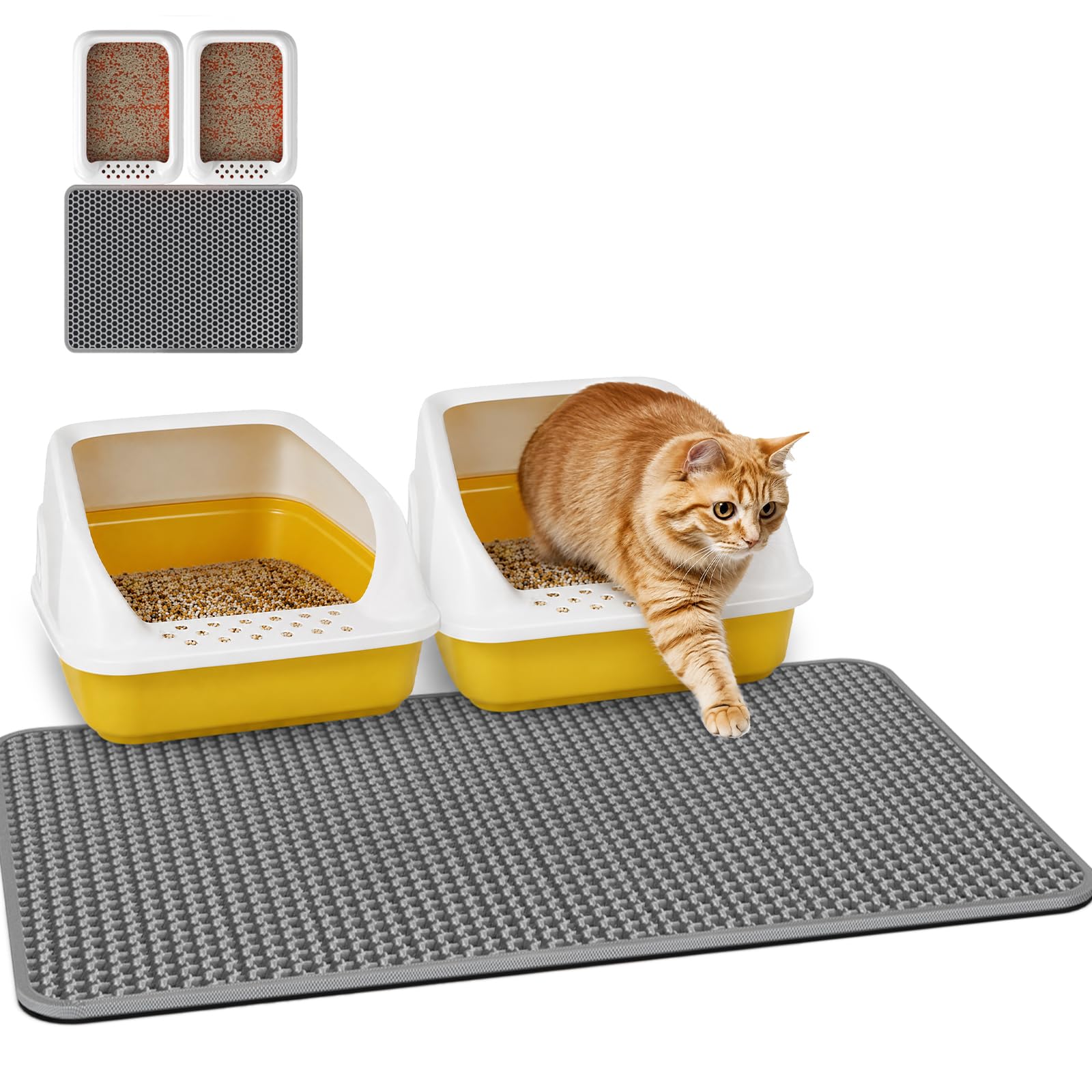 Powools Cat Litter Mat, 30 x 24 in, Waterproof, Non-Slip, Grey