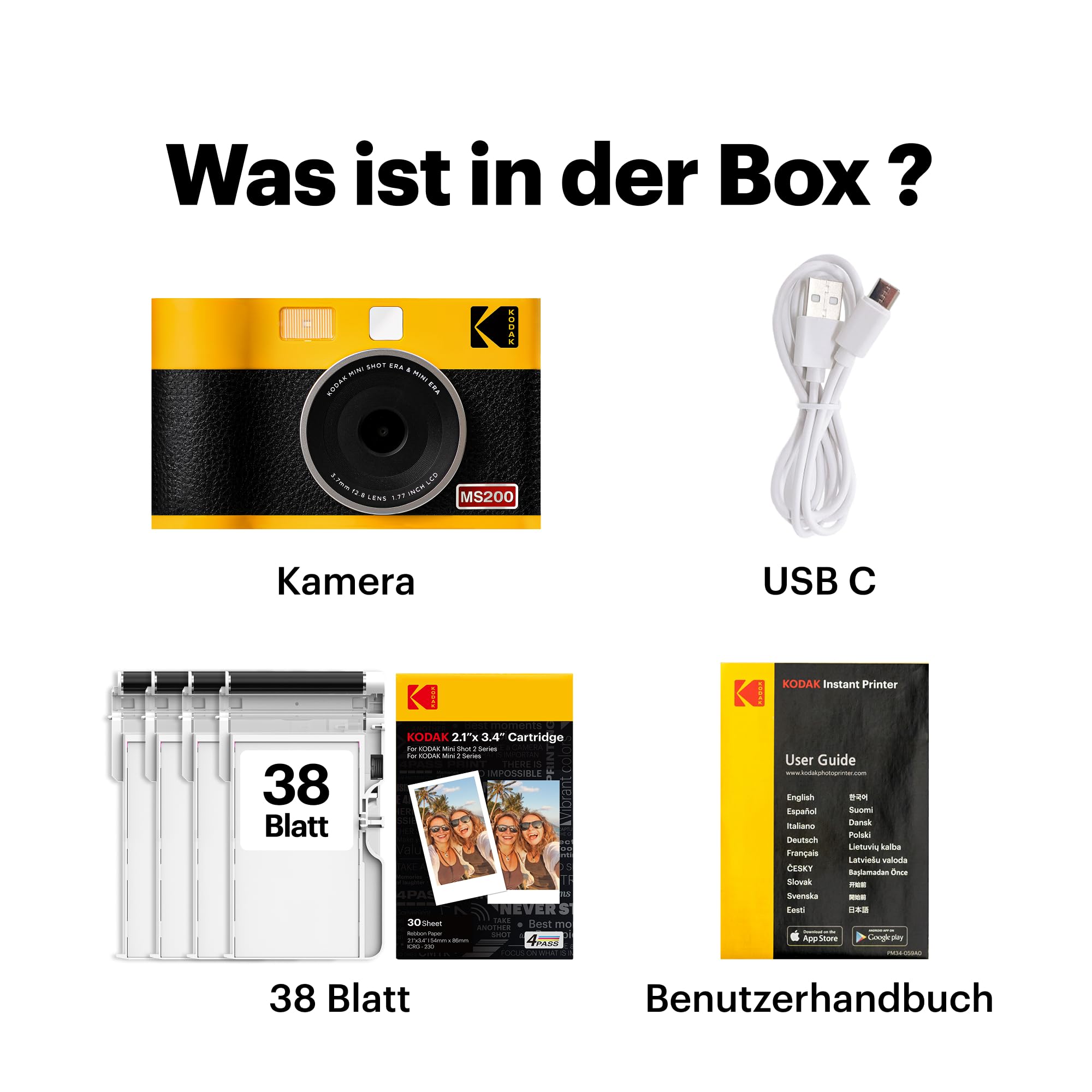 KODAK Mini Shot 2 ERA 4PASS 2-in-1 Sofortbildkamera und Fotodrucker (5,3x8,6cm) Schwarz + 30-Blatt-Patrone