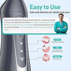 COSLUS Water Dental Flosser Teeth Pick: Portable Cordless Oral Irrigator 300ML Rechargeable Travel Irrigation Cleaner IPX7 Waterproof Electric Flossing Machine for Teeth Cleaning C20(F5020E) Grey