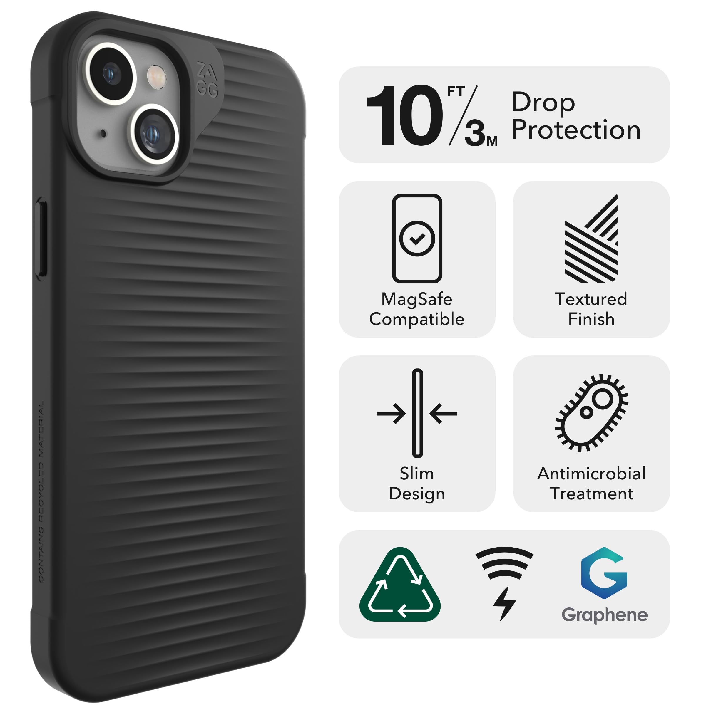 ZAGG Luxe Snap - Funda protectora para teléfono celular, protección contra caídas (3 m), material de grafeno duradero, delgada y ligera, color negro