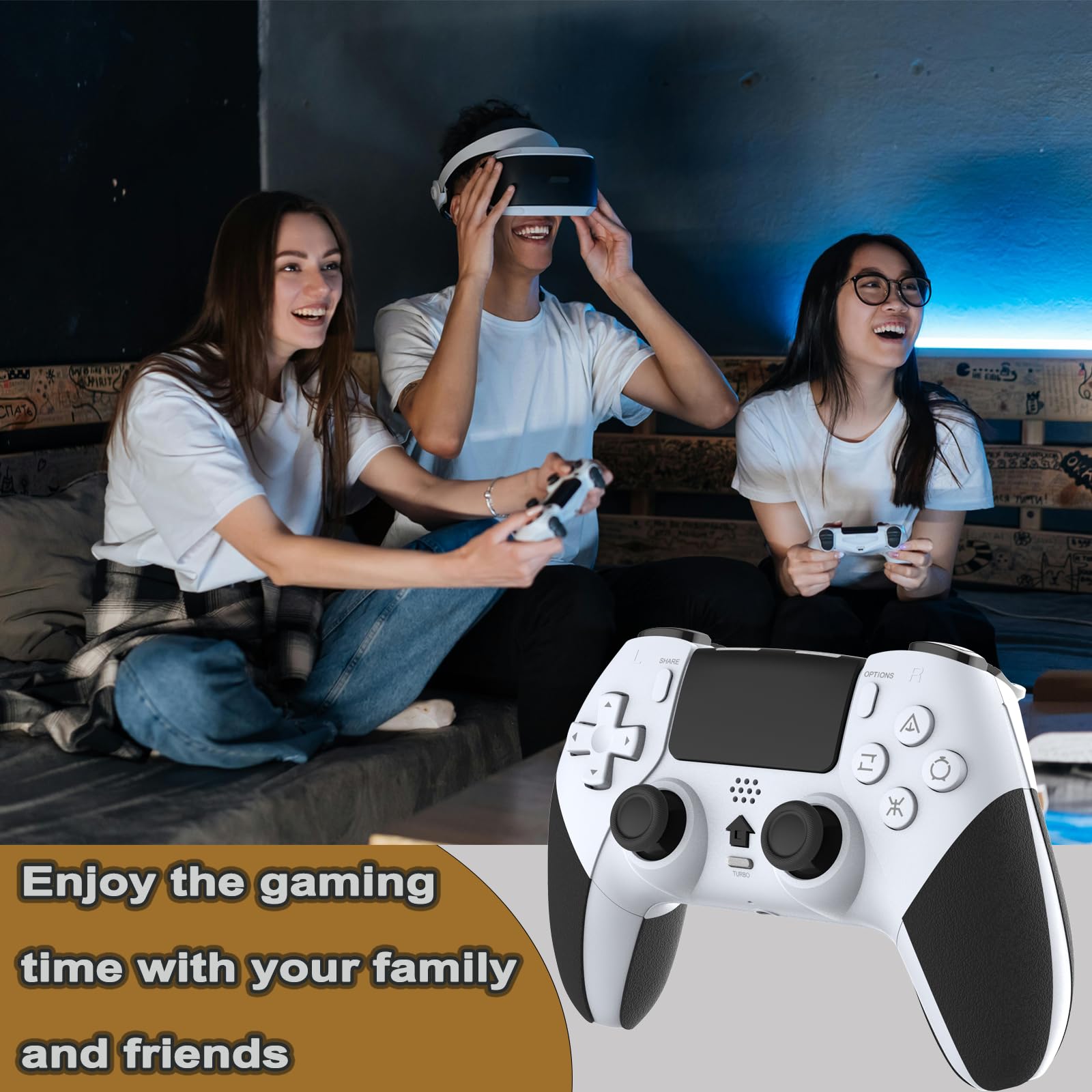 REKBOO Controller per PS4, Wireless Controller per PS4 con Microfono Audio Jack, Controller P4 a Doppia Vibrazione con Giroscopio a Sei Assi, Macro, Turbo, Touch Screen, Batteria 800mah