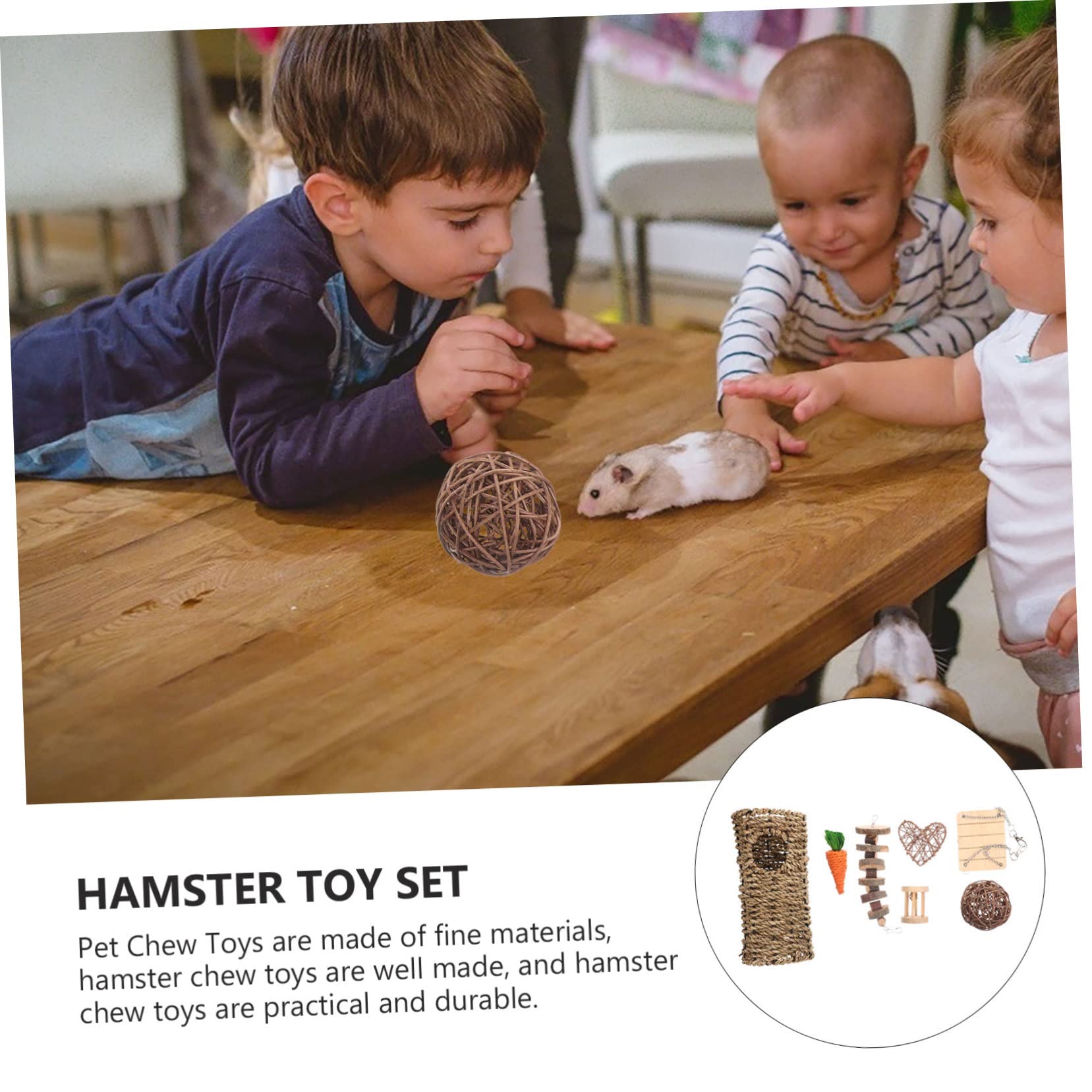 WOONEKY Hamster und Kaninchenkauspielzeug mit 7 Teilen zum Knabbern und Spielen für Kleine Haustiere für Käfig