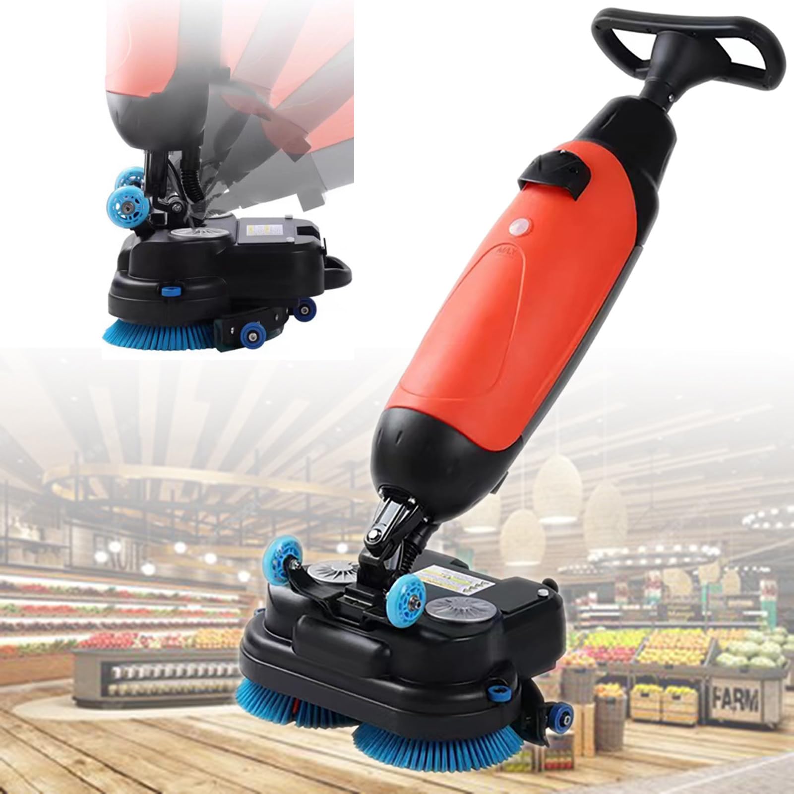 ExoticaBlend Walk Behind Floor Scrubber Dryer, with 17" Scrub Path, 1.2+2 Gal Tank, Coverage 1200㎡/H, Suitable for Wooden Floors, Tiles, Terrazzo, Marble, Cement Floors Red