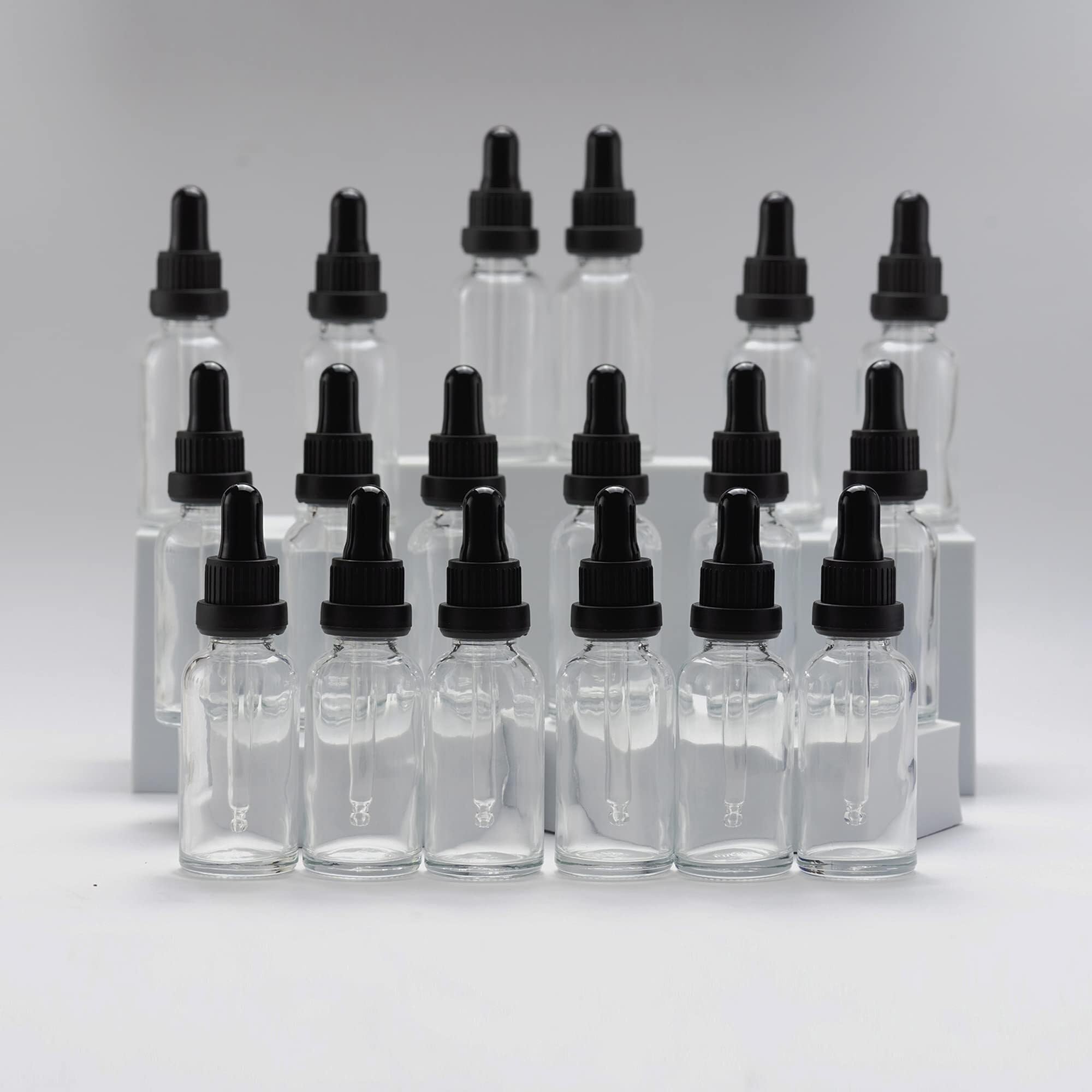 Bottiglie contagocce in vetro ambra 30ml con protezione UV per oli essenziali – Confezione da 6, pratiche per viaggi(Transparent,30ml-18)