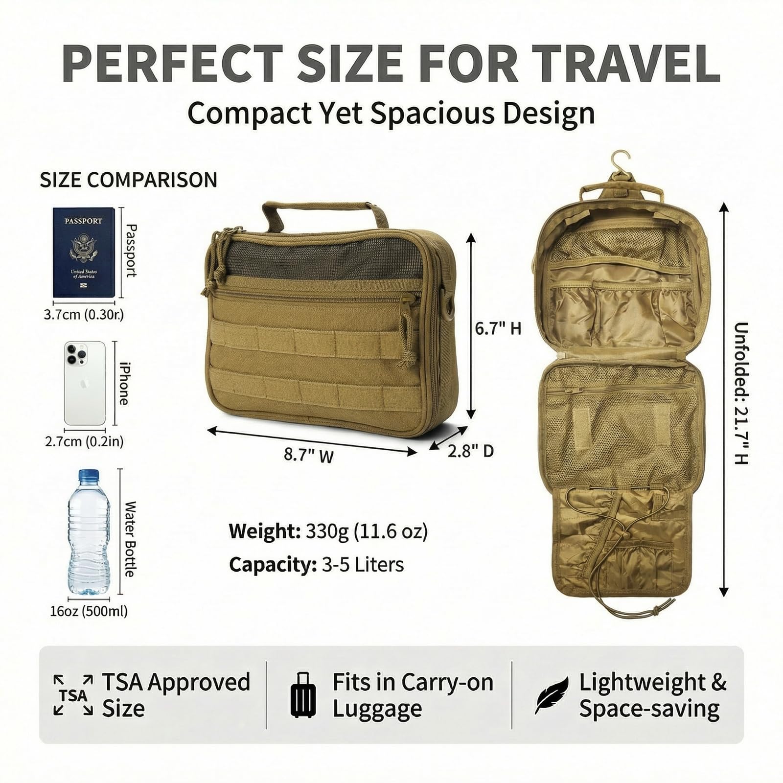 VELVEBAG Taktische Kulturtasche für Herren, Kulturbeutel, Reisetasche, hängend, wasserdicht, für Reisen, Rasieren, Hygiene-Tasche, Badezimmer, mehrere Taschen, Organizer, für kurze Reisen, Camping und