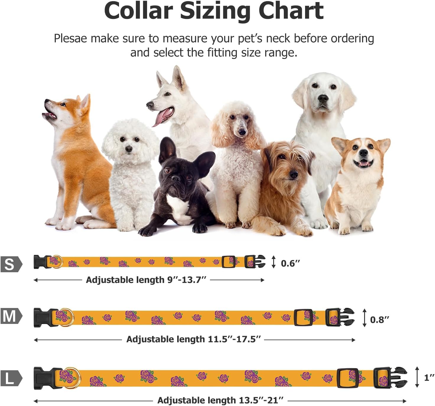 Cotton Dog Collar Yellow Rose with Pendant Cute Dog Collar L image 3