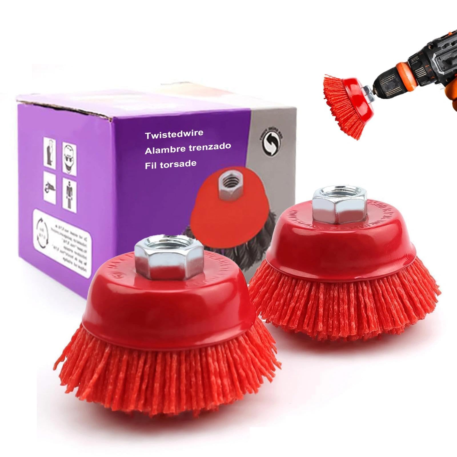 2 Pièce Brosser Nylon Meuleuse – Brosser Nylon Perceuse M14 Ø100mm – Brosse Metallique pour Perceuse pour Ébavurage, Décapage & Dépôt de Rouille