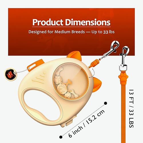 Miniatura 3 de Correa retráctil para perros y gatos, cinta de nailon fuerte de 13 pies con bloqueo automático, correa para mascotas sin enredos para perros