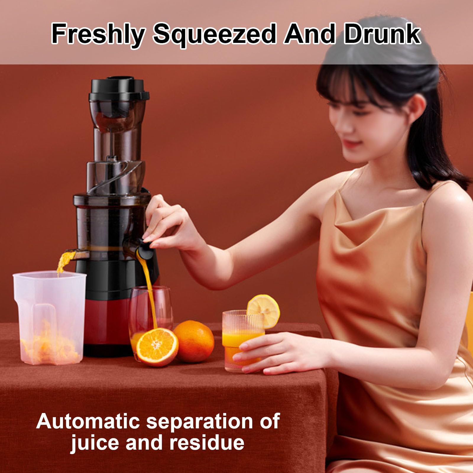 Estrattore di Succo A Masticazione Lenta da 150 W, Tecnologia di Spremitura A Freddo A 50 Giri/Min, Separazione Automatica di Succo E Polpa, Ampio Condotto, Funzione avanti/Indietro