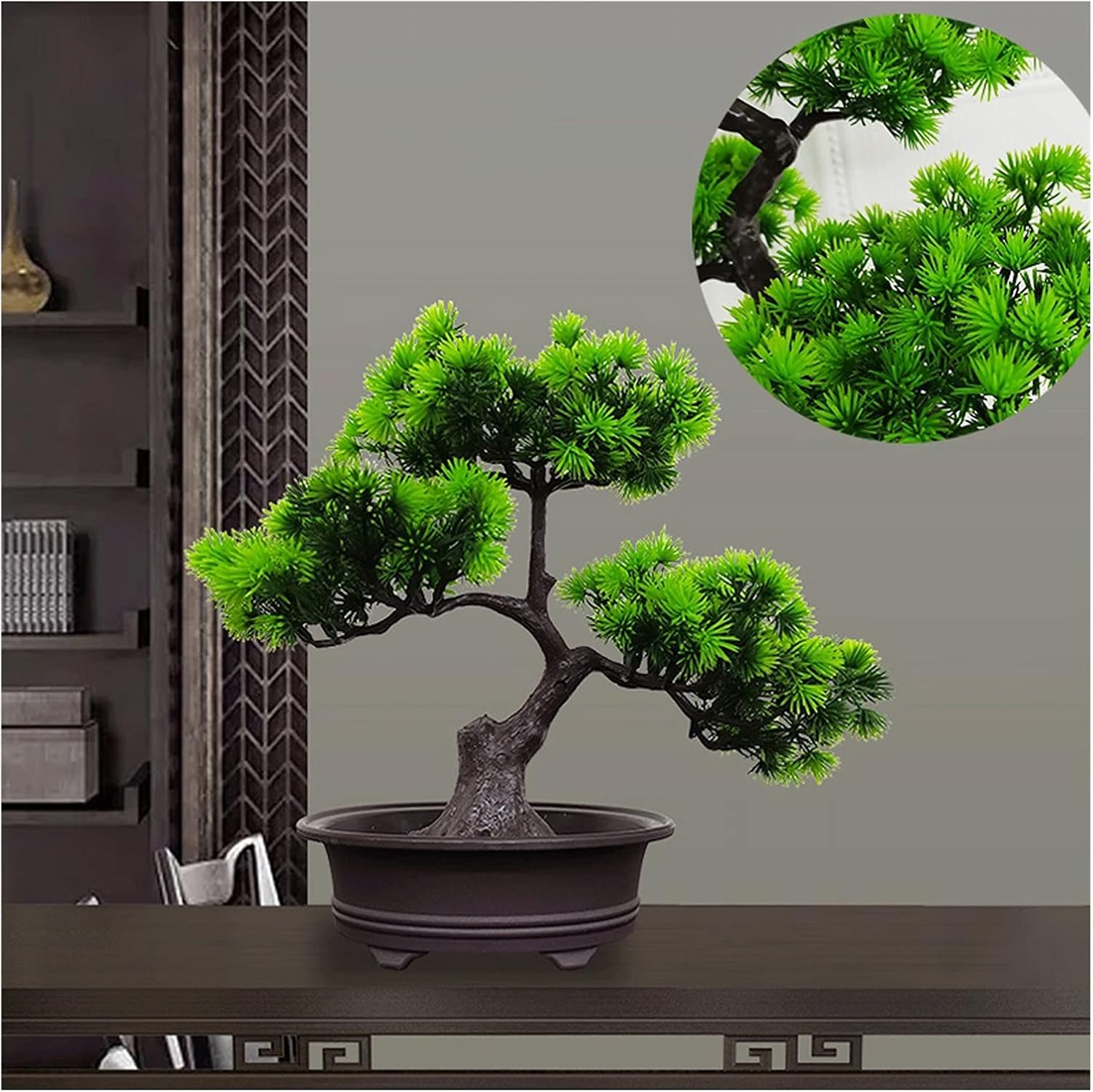 Artificial Bonsai 11 Inch Artificial Bonsai Welcoming Pine Tree Simulation Potted Plant DIY Decorative Bonsai Desk Display Fake Tree Pot Ornaments for Home Office Fake Tree