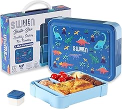SWKIEN Bento Lunch Box for Kids, Bento Box 1300ML Leak-Proof, Kids/Toddler Lunch Box Accessories with Sauce Jar/Spoon/Fork,BPA-Free Lunch Box Containers Kids School, Microwave & Dishwasher Safe(Blue)