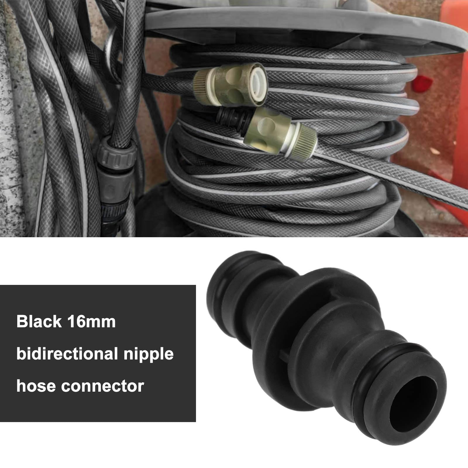 YINETTECH 10Pcs Garden Hose Connector 16mm Plastic Hose Joiner Double Male Hose Connector for Water Gun Hose Gardening Car Washing 50x25mm(Black) - Image 2