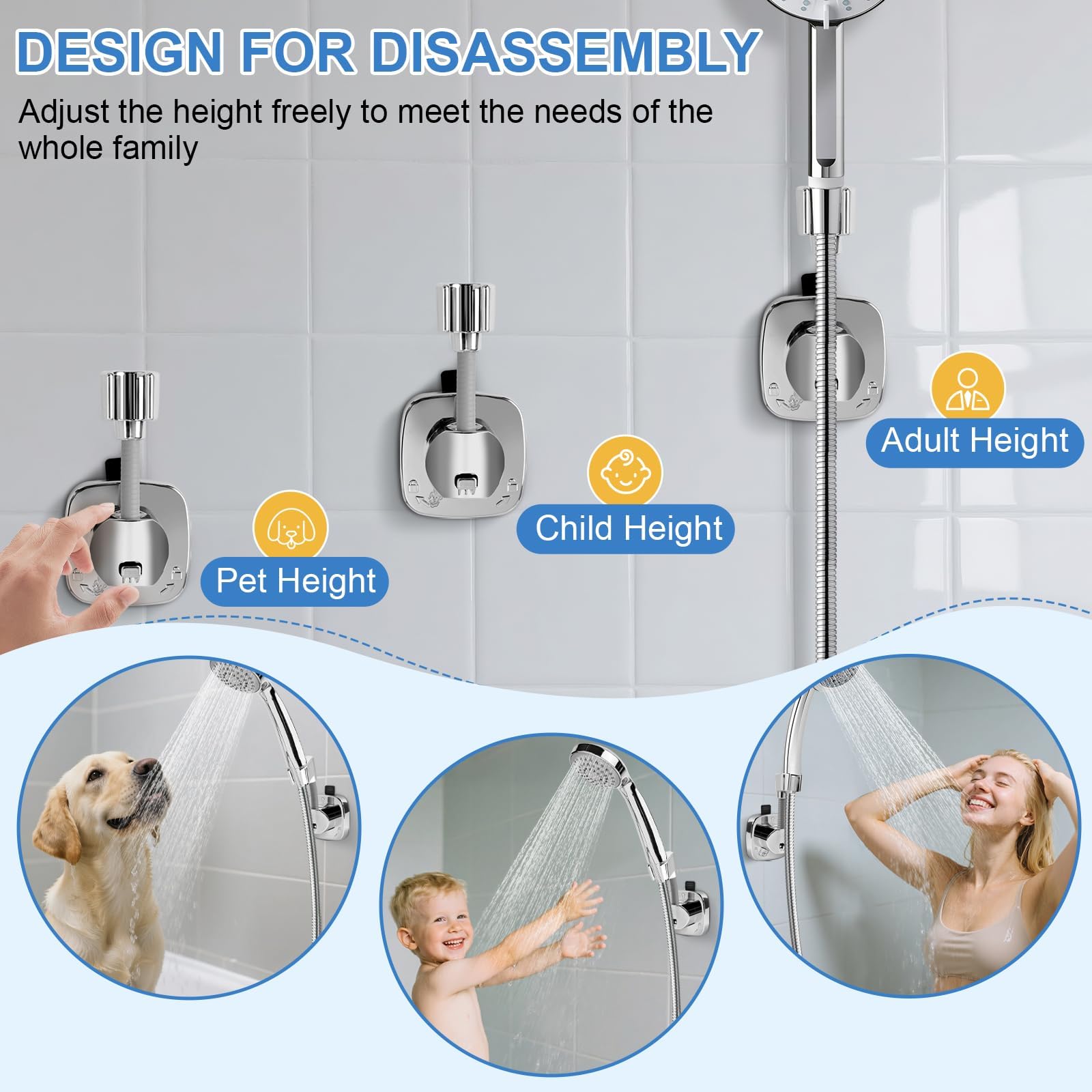MAKABEE Shower Head Holder Suction, 360° Adjustable Handheld Shower Mount, No Drill Tool-Free Install, 10kg Strong Grip & Storage Hook, Waterproof for Wall & RV 2