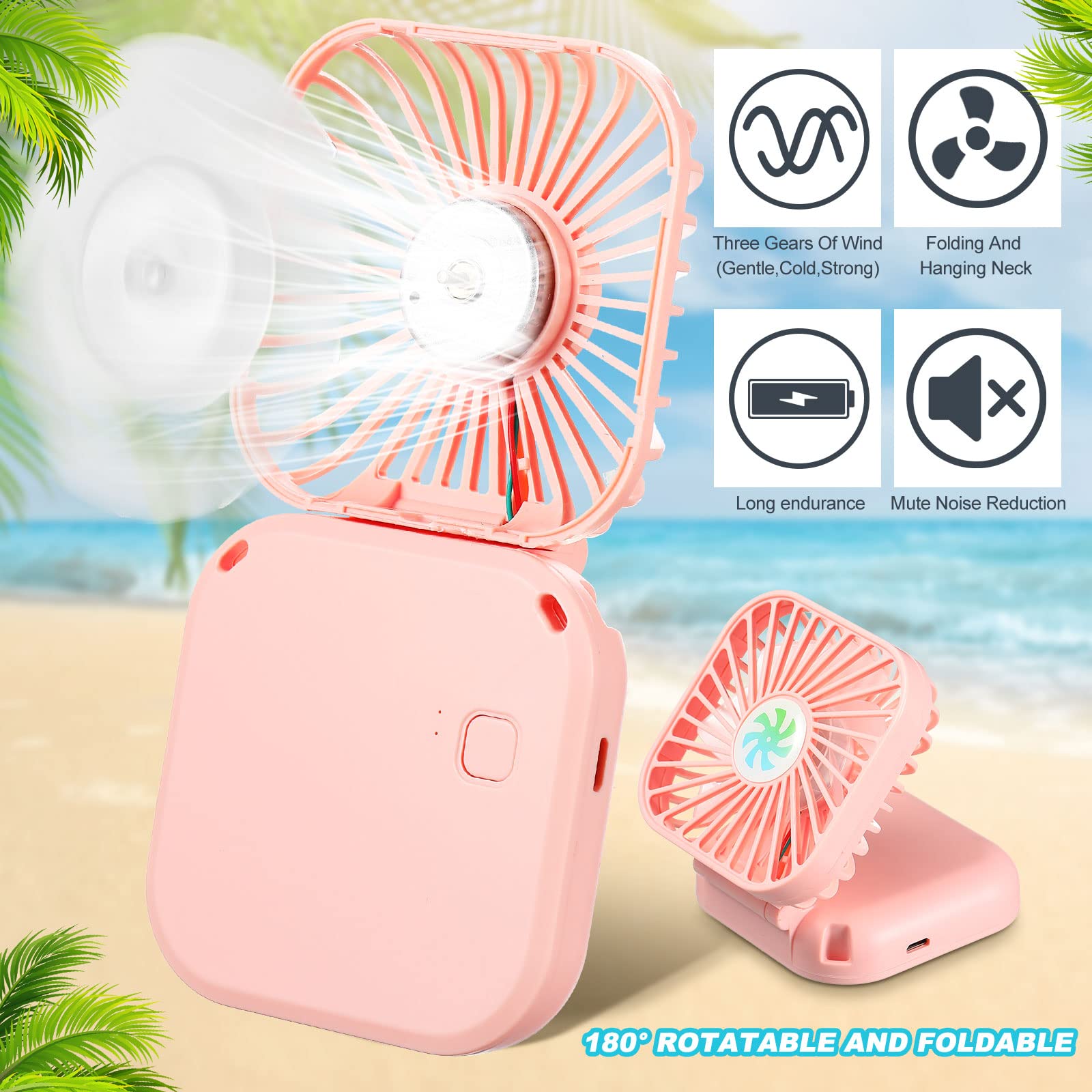 Hortsun Mini ventilatore portatile portatile da appendere al collo ventilatore da appendere alla collana ventilatore pieghevole elettrico mini ventilatore da scrivania silenzioso ricaricabile USB