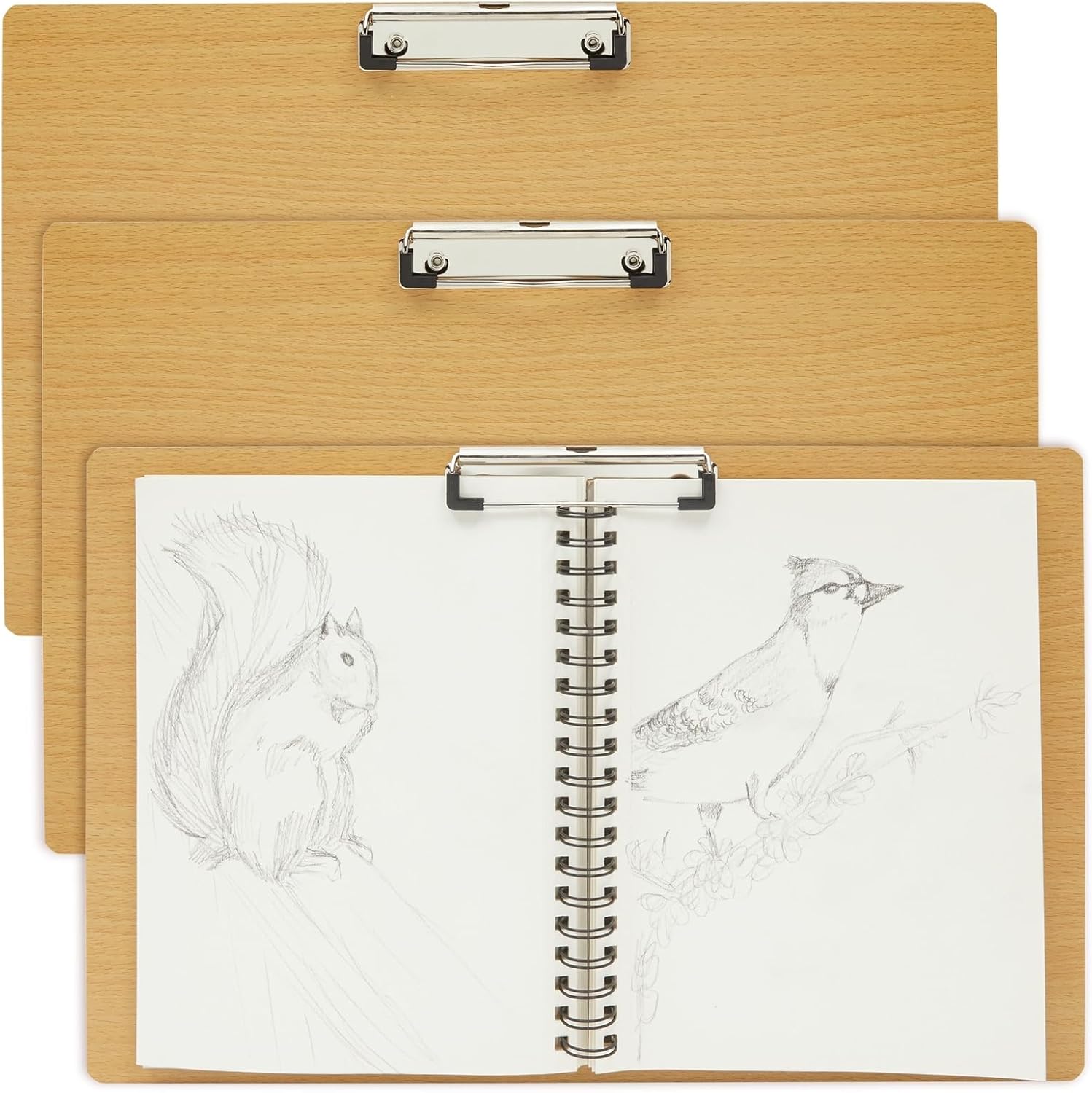 Extra Large Wooden Clipboards, 11 x 17.3 – Horizontal Wood Lap Boards with Clip for Drawing, Sketching, and Writing, 3mm Thick, Ideal for Artists, Students, and Office Use - 3 Pack