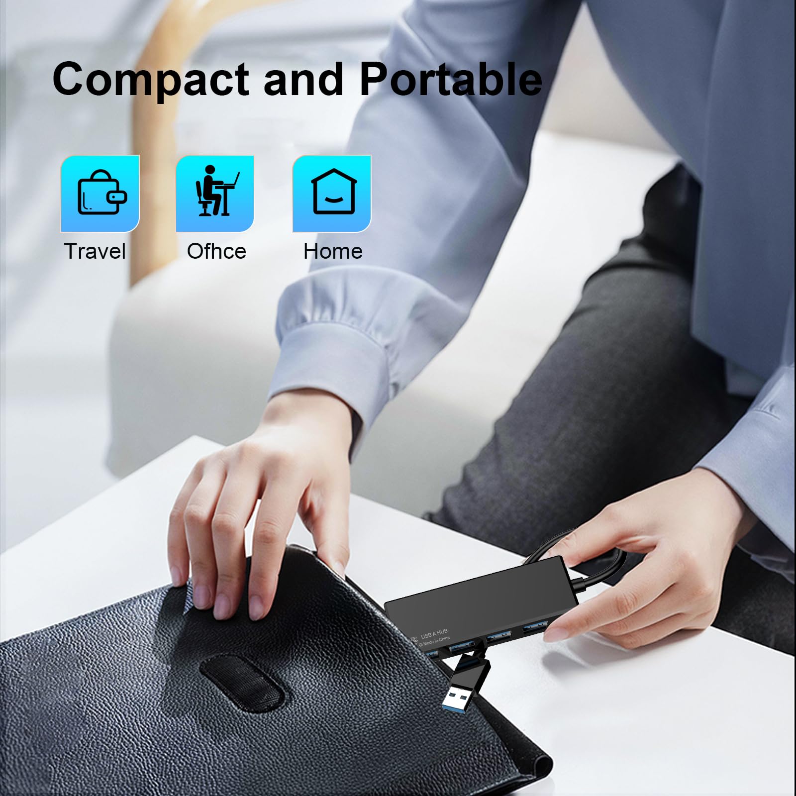 Hub USB 3.0, splitter multiplo USB A a 4 porte, estensione Plug and Play per laptop/PC/desktop, mouse, tastiera, unità flash, disco U, stampante, Xbox, HDD e altro – 0,8 m (non un