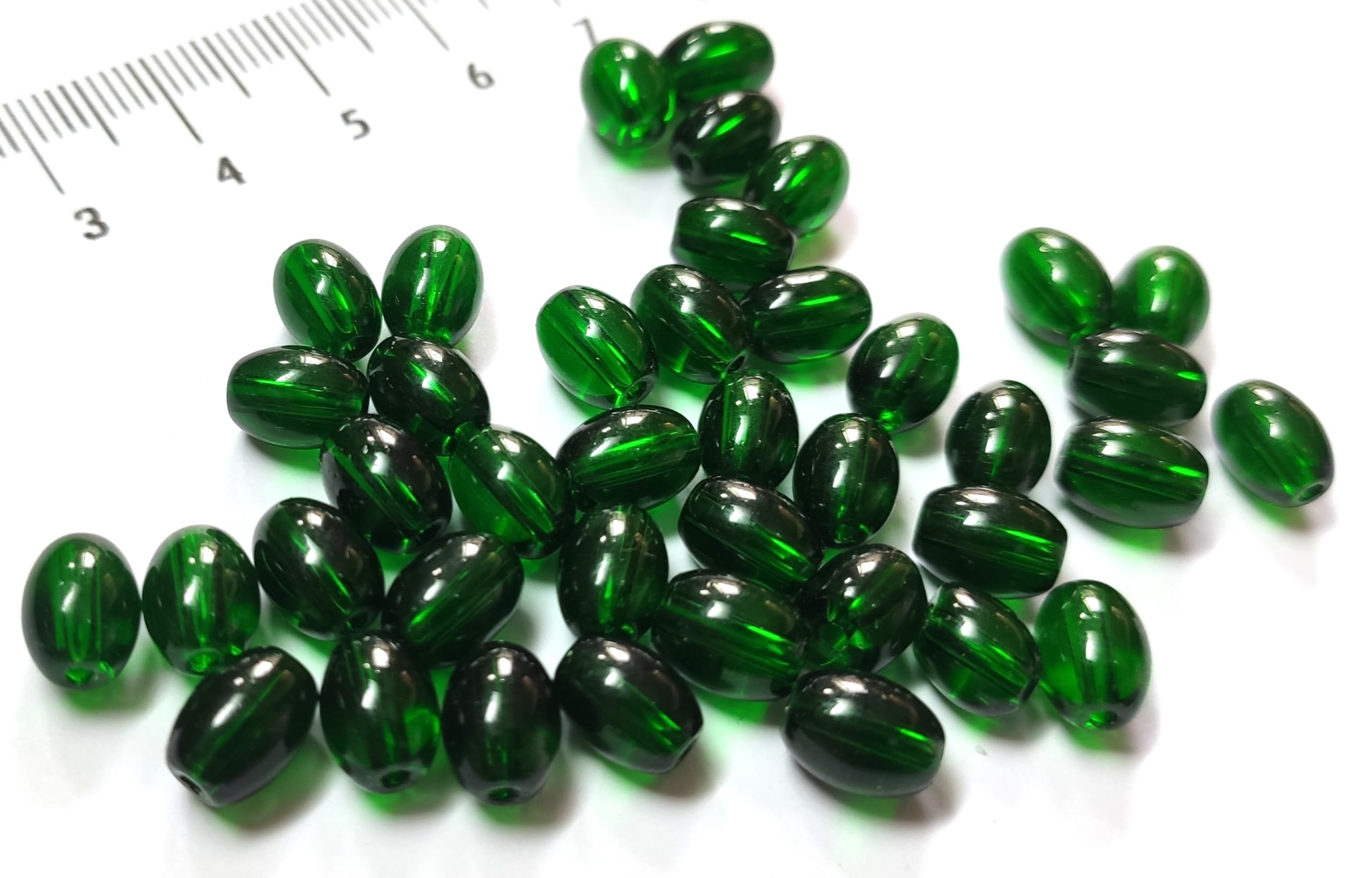 GoSetGet! 6x8mm (200 Pcs) Glass Dark Green Oval Beads, for Jewelry Making, Bracelets, Necklaces, Ear ringsFREE!! 100 Pcs Accessories - Metal Gold & Pearl Beads 10Ft Nylon String (Dark Green)-image-26