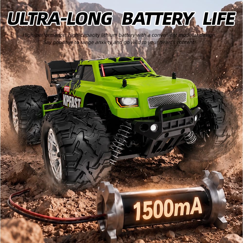 X-Verse KF13 1:16 Coche teledirigido, Coche RC Impermeable, 30 KM/H 4WD RC Alta Velocidad Offroad con Motor de Escobilla de Carbón para Adultos, 3 Baterías (Verde)