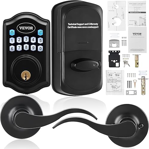 VEVOR Cerradura de puerta de entrada sin llave con asa, contraseña y desbloqueo de llave, cerradura de puerta combinada con teclado electrónico,