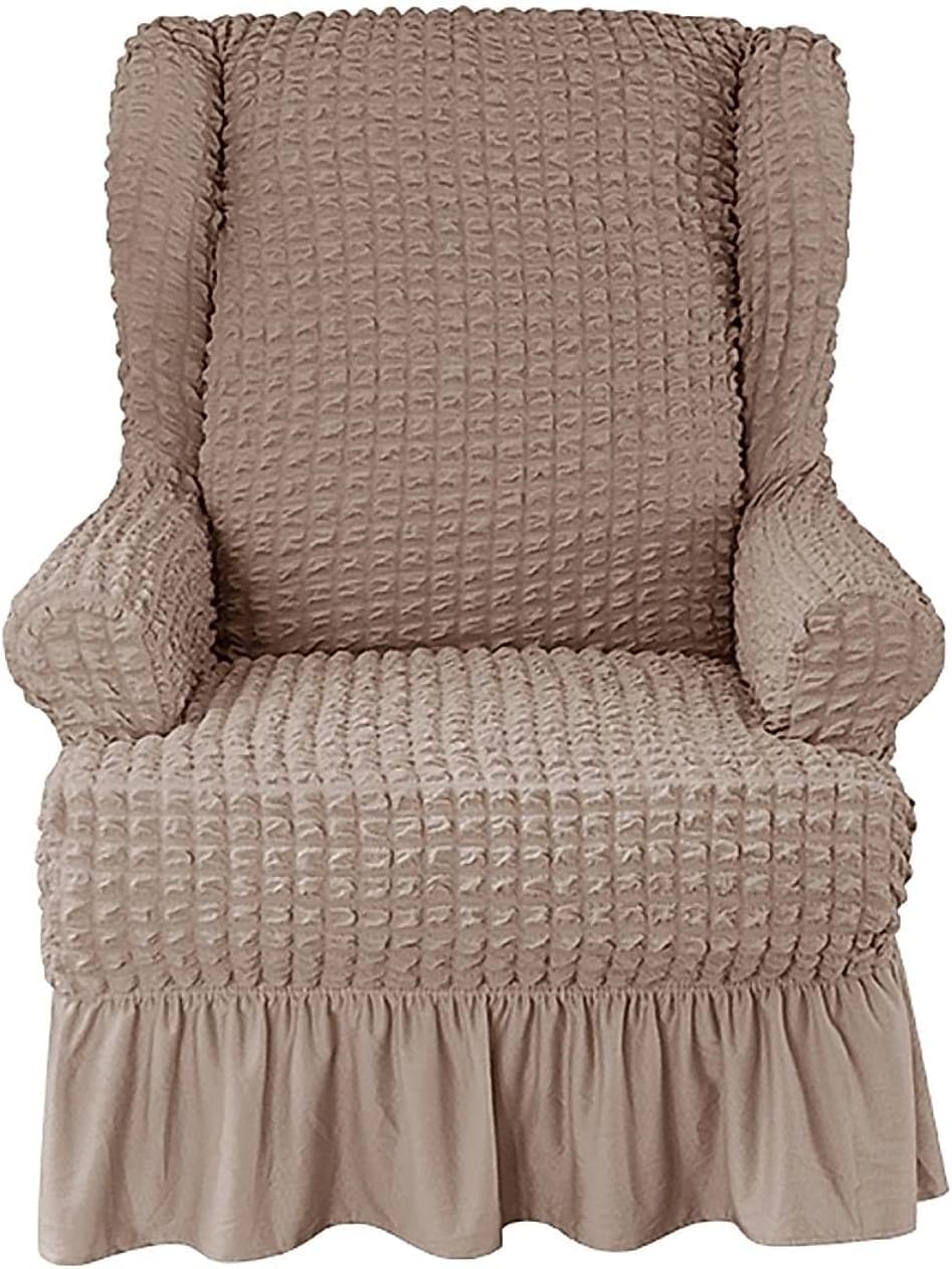 Konsilsa Wing Chair Slipcovers, 1-Piece ​Wing Back Wingback Armchair Chair Easy Fitted Sofa Cover Covers Protection ​Furniture Protector​ (Color : Light Brown)