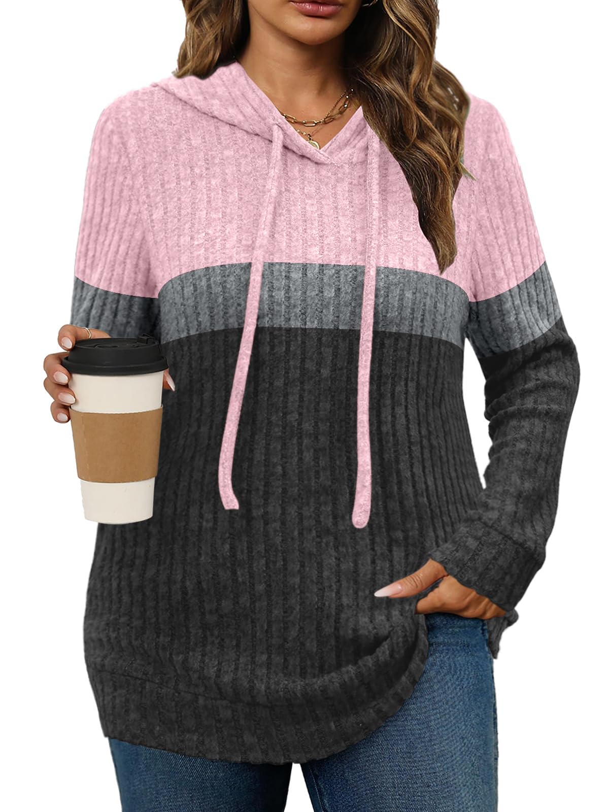 Womens Plus Size Lightweight Ribbed Knit Hoodie Sweaters Casual Long Sleeve Pullover Tops for Fall Winter L-4XL-image-41